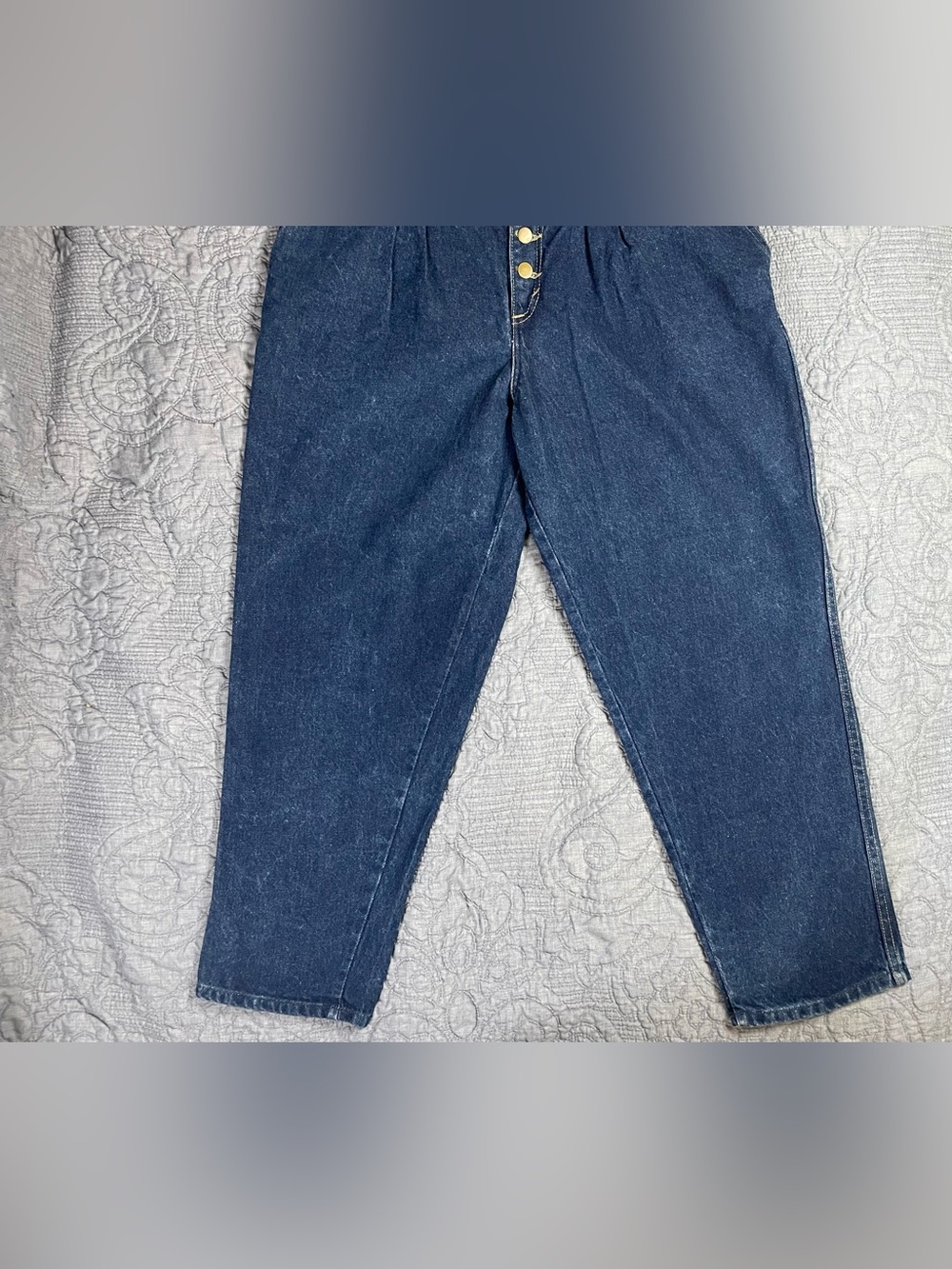 Vintage 80s Jeans Women Blue Dark Wash Fold Over High Waist Tapered Size: 16 - Picture 3 of 7